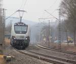 Frontal. Alstom's Prima II kam am 28.03.2013 mit zwei Messwagen in Richtung Norden ber die NSS. Aufgenommen in Wehretal-Reichensachsen.
