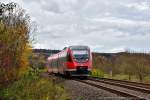 Lahntalbahn Herbst am 09.11.2015, hier der RE 643 047 bei Biskirchen