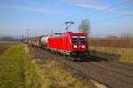 DB Cargo Bombardier Traxx 187 151-6 mit Mischer bei Nieder-Mörlen auf der Main Weser Bahn am 08.02.25