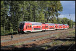 DB ET 445043 verläßt hier am 5.10.2024 um 15.06 Uhr den Bahnhof Kahl am Main in Richtung Hanau.