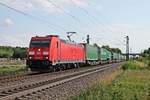 Mit dem  Lannutti -KLV (Torino Orbassano - Charleroi Dry Port) fuhr am Nachmittag des 20.07.2017 die 185 283-9 bei Buggingen in Richtung Freiburg (Breisgau).