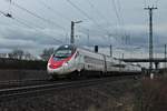 Am Nachmittag des 21.01.2018 fuhr RABe 503 021 als ECE 52 (Milano Centrale - Frankfurt (Main) Hbf) nördlich von Müllheim (Baden) in Richtung Freiburg (Breisgau).