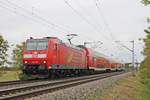 Am Mittag des 19.05.2019 fuhr die Freiburger 146 115  Landkreis Breisgau-Hochschwarzwald  mit ihrer RB (Freiburg (Brsg) Hbf - Neuenburg (Baden)) bei Hügelheim über die Rheintalbahn in