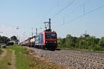 Mit einem Containerzug aus Italien fuhr am Morgen des 25.05.2019 die Re 482 009-8  Starke Maschine sucht starken Typen!  durch den Bahnhof von Heitersheim über die KBS 703 in Richtung Bad