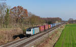 186 458 mit dem DGS 43457 (Zeebrugge Ramskapelle - Basel Bad Rbf) bei Friesenheim 8.3.24