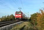 146 116-9 mit einem frhabendlichen RE von Basel nach Offenburg am 26.10.13 bei Hgelheim.