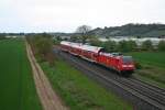 146 231-6 mit einer RB von Neueburg (Baden) nach Freiburg (Breisgau) Hbf am Nachmittag des 18.04.14 nrdlich von Hgelheim.