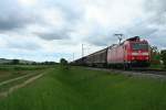 185 139-3 mit einem gemischten Gterzug auf dem Weg von Weil am Rhein in Richtung Mannheim Rbf am Mittag des 08.05.14 sdwestlich von Hgelheim.