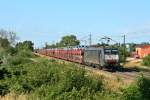 ES 64 F4-107 mit einem Autozug aus Rotterdam in Richtung der Schweiz am Abend des 25.06.14 sdlich von Buggingen.