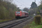 185 006-4  mit dem Millionenzug am Mittag des 29.4.2021 in Neckargerach  gen  Binau.