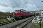 233 172-9 mit einem Schotterzug gen Bad Friedrichshall fahrend am Tulpensonntag 2023 durch Gundelsheim Neckar.