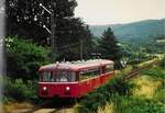 26.Juni 1993 VT 959240 mit DZt 22824 von Eppingen nach Sinsheim am Evsig Gegenrichtung Steinsfurt. Heutzutage rückgebaut. EstW von Karlsruhe , Oberleitung S-Bahnlinie 5 VU-RN Heidelberg-Sinsheim-(Eppingen) seit 2009