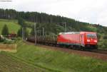 185 313-4 mit leeren Flachwagen die meist fr Milirtransporte benutzt werden am km 70,0 14.6.08