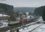 181 211-4  Lorraine  und 101 004-0(kalt) mit dem DLr 78843 (Donaueschingen-???) bestehend aus der Garnitur des  IC2370 der in Donaueschingen einen PU hatte.