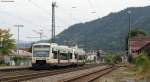 VT 528 und 525 als OSB87382 (Freudenstadt Hbf-Bad Griesbach(Schwarzwald)) in Haslach 4.9.11