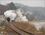 Mit Dampf zum Gotthard. Durchfahrt Sipplingen mit Zuglok 01 150. März 2018