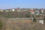 Am 23.03.2019 verkehrt ein Hamsterpärchen als RE von Stuttgart nach Rottweil (hinterer Zugteil) bzw. Freudenstadt (vorderer Zugteil) über die Panoramabahn unterhalb des Wohngebietes Dachswald. 