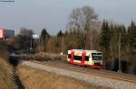 VT 235 der HzL als HzL88101 (Brunlingen Bahnhof-Blumberg-Zollhaus) bei Rottweil 5.3.11