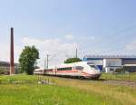 407 002 ist auf Testfahrt auf der Filsbahn gen Mnchen.Bild entstand in Salach am 27.7.2012