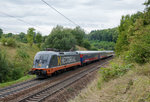 242.517 Fitzgerald mit dem Urlauberzug DPF 13494 aus Perpignan(Frankreich) nach Nürnberg.Aufgenommen am Ende der Geislinger Steige bei Amstetten am 4.9.2016.