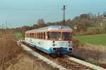 Der Esslinger VT 405 der zweiten Serie war der Vorzeigeschienenbus der WEG zu dieser Zeit (26.04.1984) und wurde bei vielen Sonderfahrten eingesetzt.