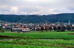 Sonderfahrt auf der Ammertalbahn, einer Nebenbahn der DB, welche zu dieser Zeit, 1985, fahrplanmäßig nur von Tübingen bis Entringen reichte.