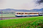 VT 405 (WEG) auf einer Sonderfahrt zwischen Tübingen und Entringen (Ammertalbahn, DB).
Datum: 01.05.1985