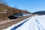 Nach zwischenzeitlicher Umstellung der RB 18 komplett auf Neufahrzeuge ist seit einigen Wochen wieder ein Zug von TRI auf der Linie Osterburken - Tübingen unterwegs. Am 13.02.2021 ist dieser Zug bei Roigheim unterwegs.