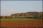 120 151-6  ZDF-Express  war am 18.10.2008 endlich mal wieder auf der Ostalb unterwegs. Hier konnte ich sie am Abend des Tages in Aalen-Hofen aufnehmen, als sie IC 2064 von Nrnberg nach Karlsruhe zog. Untersttzt wurde sie dabei von 120 127-6 am Zugschluss.