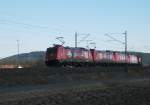 Ein HGK-Lokzug bestehend aus 4x185er und 1271 028 der HGK am 06.03.11 bei Halach Richtung Saalfeld(S) unterwegs.