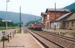 Der Blick nach Sden in Kaulsdorf am 15.9.95 zeigt, dass innerhalb von 3 Jahren alle Weichen im Bahnhof Kaulsdorf entfernt wurden.