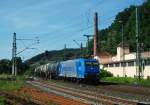 185 526-1 Von HGK  RSB Logistic  zieht am 07.Juni 2014 einen Kesselzug durch Kronach in Richtung Saalfeld.