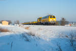 218 391 mit einem Bauzug bei Waldershof Richtung Nürnberg, 22.01.2017