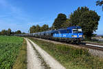 Eine schöne Überraschung war die ČD Cargo 383 011, die ich am 01. Oktober 2020 bei Langenisarhofen mit einem Getreidezug aus Straubing aufnehmen konnte. Der Ganzzug war einheitlich aus Waggons der Gattung Tagnpps von Ermewa gebildet. 