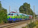 Am 14.08.2024 zog die bunt gestaltete 111 074, auch  Hilde  genannt, den RE1 Ersatzzug durch Winden am Aign in Richtung Zielbahnhof Ingolstadt 