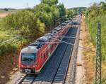 Beim zweiten Bild von 440 541 am 9.8.22 sieht man, dass oben links am Hang noch das frühere Bahnhofsschild von Fünfstetten steht.