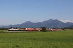 383 209 und 193 580 mit dem  Arcese-KLV  aus Salzburg kommend am 15. Juli 2024 bei Bernau am Chiemsee.