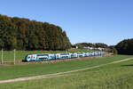 4010 028 die  Klimaticket-Westbahn  aus Wien kommend am 9. Oktober 024 bei Axdorf.