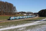 4010 028 die  Klima-Ticket-Westbahn  aus Wien kommend am 19. Januar 2025 bei Axdorf.