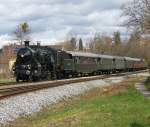 S3/6 mit einem Sonderzug, kurz vor Lindau. Davor fuhr die S3/6 auf ihrer alten Stammstrecke ber die Allgu-Bahn von Buchloe ber Hergatz nach Lindau, 13.04.2013