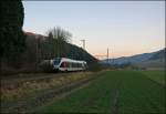 Abellio Serie:
Es wird Abend im Sauerland als ein Unbekannter FLIRT als ABR99733, (RB91  Ruhr-Sieg-Bahn ) zwischen Plettenberg und Werdohl nach Hagen unterwegs ist. (17.12.2007)