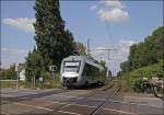 Triebzug  HERNE  der Abellio Rail erreicht als RB46  GLCKAUF-Bahn  die Station Bochum-Nokia..... 