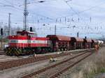 AKN-Lok V2.022 beim Gleisbau im Cargo Bahnhof Rostock-Seehafen.Aufgenommen am 07.04.07 in Hhe B11