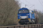 Vossloh G 2000 BB (92 80 1272 409-4 D-VL) unterwegs für die Bentheimer Eisenbahn AG am 19.,02.2018 auf dem Weg in Fahrtrichtung Osnabrück. Der Zug hat kurz zuvor den Mittelandkanal bei Stirpe (LK Osnabrück) passiert.