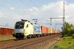 BoxXpress 182 507/ ES 64 U2-007 mit einem Containerzug am 23.04.2014 in Köln Porz Wahn.