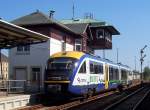 VT 617 mit Mritz-Werbung als LB 82634 Liberec - Cottbus (nur Samstag) fhrt am 15.09.2007 von Gleis 2b Zittau Hbf. in Richtung Grlitz - Cottbus aus.