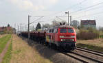 218 261 der Bahnbau Gruppe schleppte am 11.04.18 einen Abraumzug durch Weißandt-Gölzau Richtung Magdeburg.