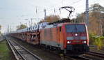 DB Cargo AG [D] mit  189 006-0  [NVR-Nummer: 91 80 6189 006-0 D-DB] mit PKW-Transportzug am 13.11.20 Berlin Hirschgarten.