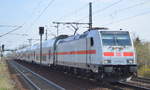 DB Fernverkehr AG  mit  146 558-2  [NVR-Nummer: 91 80 6146 558-2 D-DB] und Doppelstock IC Richtung Dresden HBf. am 02.04.19 Dresden-Strehlen.