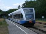 Der UBB Triebwagen 646 102 fuhr aus Stralsund kommend,am 26.Juni 2012,in den Heringsdorfer Bahnhof,um nach dem Kopf machen,weiter ins polnische Swinoujscie Centrum zufahren.